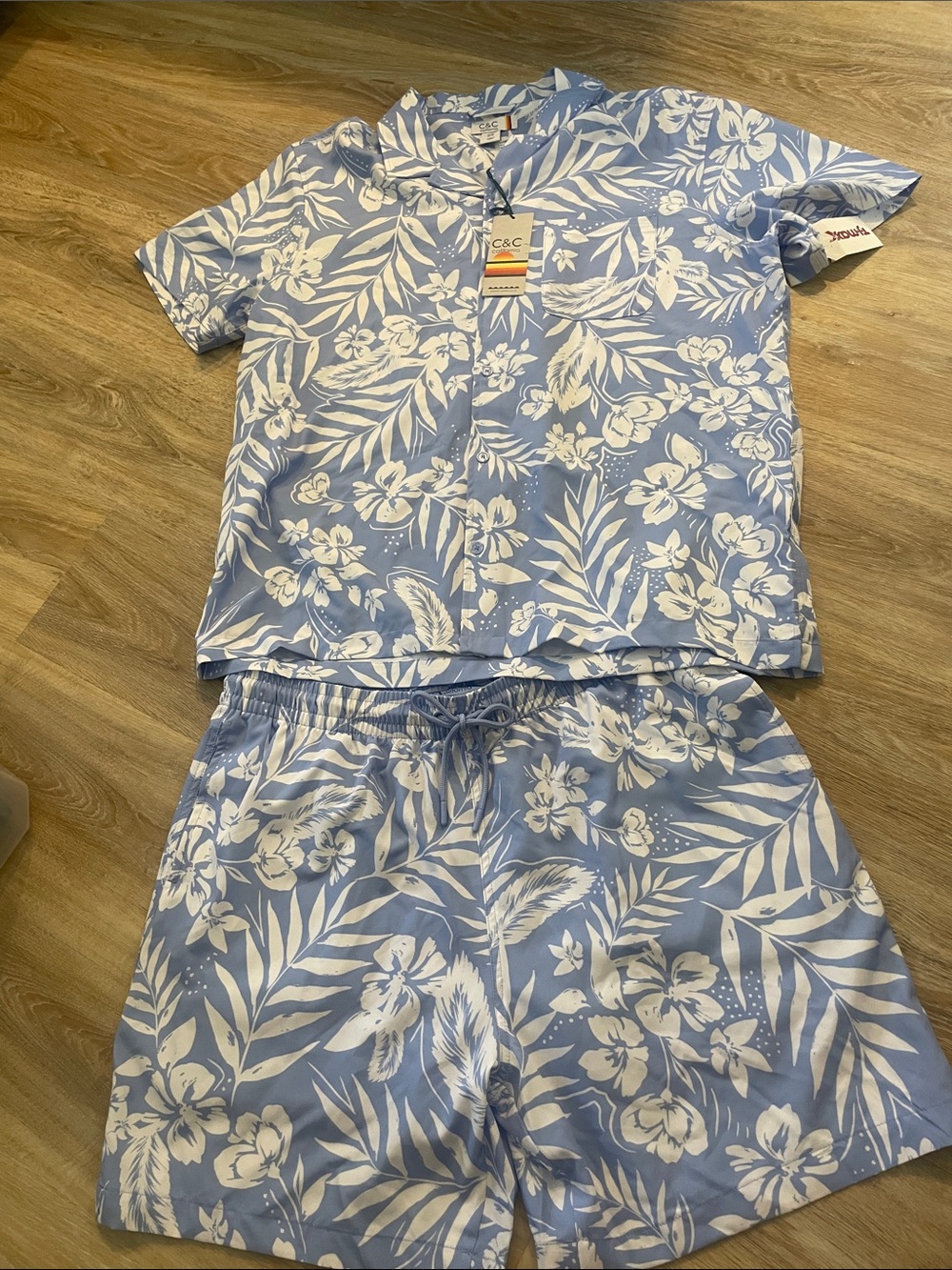 C&C California Light Blue and White Floral Kids Pajama Set